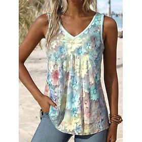 Women's Camisole Tank Top Floral Graphic Daily Stylish Romantic Sleeveless V Neck Regular Tops Print Light Blue Summer Spring