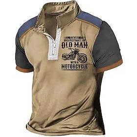 Men's Motorcycle Graphic Polo Shirt - 'Never Underestimate An Old Man With A Motorcycle' Slogan Short Sleeve Biker Top