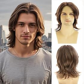 Mens Wig Brown Short Wig Synthetic Cosplay Costume Halloween Hair for Fancy Dress