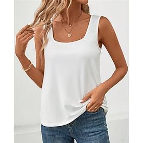 Women's Tank Top Tee Top Plain Fashion Modern Sleeveless Square Neck Regular Tops Daily Beach Wear Black White Gray Summer