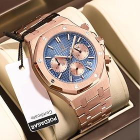 Men Mechanical Watch Quartz Watch Retro Vintage Wristwatch Luminous LED Back Light Chronograph Waterproof Stainless Steel Watch