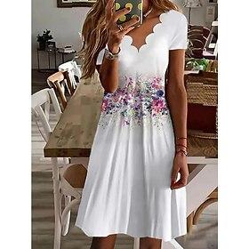Women's Mini Dress A Line Dress Summer Dress Casual Daily Regular Fit Floral Graphic Short Sleeve V Neck Blue Black White Pink Summer