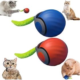 Electric Rolling Ball with Teasing Tail for Cats, Smart Interactive Cat Toy Ball, Automatic Moving Ball with Tail, Two-Speed Adjustment, Fun Indoor Play for Ki