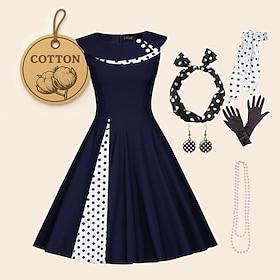50s Outfit Flare Dress 7 Pcs 1950s Accessories Set Retro Vintage Swing Dress Women's Cosplay Costume Party Date Festival