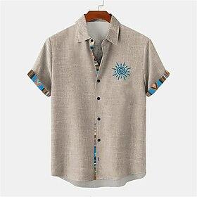 Men's Sunflower Linen Shirt Summer Hawaiian Shirt Button Up Shirt Short Sleeve Hawaiian Resort Vacation Holiday Beach Wear Summer Spring Turndown 3D Print Coll