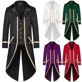 Retro Vintage Rococo Medieval Coat Tuxedo Tailcoat Fancy Dress Men's Ebenezer Scrooge Elf Royal Halloween Carnival Party LARP Ren Faire Adults' Coat All Season