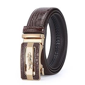 Men's Crocodile Pattern Leather Belt with Automatic Buckle β Adjustable High-Quality Brown Black Belts with Elegant Metal Buckle for Formal Casual Wear, Perf