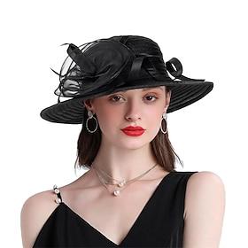 Women Organza Kentucky Sun-Hats - Wide-Brim Flower Church Hats Beach Derby Hat for Tea Party Wedding Bridal Dress