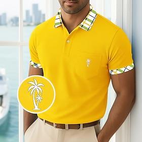 Men's Golf Shirt Pique Polo Shirt Casual Business Ribbed Polo Collar Short Sleeve Fashion Basic Solid Color Plaid Buttons Logo Summer Spring Spring   Fall Regu