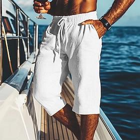 Men's Shorts Linen Shorts Summer Shorts Beach Shorts Pocket Drawstring Elastic Waist Plain Comfort Breathable Calf-Length Vacation Holiday Beach Hawaiian Boho