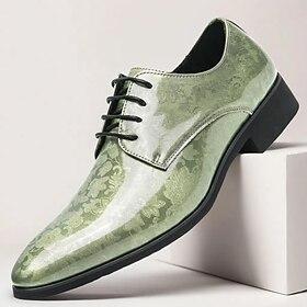 Men's Green Glossy Oxford Shoes with Lace-up Design - Fashion-forward, Formal, Suitable for Business Meetings and Semi-Formal Events