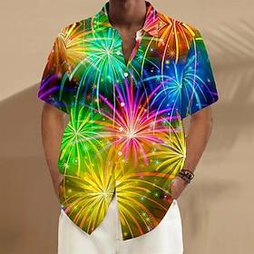 Independence Day Men's 4th of July U.S. 250th Anniversary Patriotic Fireworks Shirt Summer Shirt Button Up Shirt Short Sleeve Fashion Casual Holiday Summer Spr