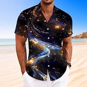 Men's Geometric Marble Abstract Liquid Art Shirt Summer Shirt Button Up Shirt Short Sleeve Fashion Casual Outdoor Vacation Dailywear Summer Spring Turndown 3D