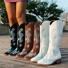 Retro Vintage 1970s Wild West Shoes Western Boot Hippie Cowgirl Cowboy Embroidery Fancy Dress Women's Halloween Carnival Party Casual Music Festival Adults' Sh