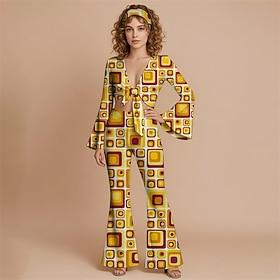 Retro Vintage 1970s Groovy Tie Front Flared Pants Set Hippie Disco Geometic Psychedelic Fancy Dress Women's Halloween Carnival Vacation Music Festival Festival