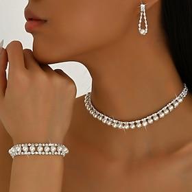 Bridal Jewelry Sets Three-piece Suit Pearl 1 Necklace 1 Bracelet Earrings Women's Elegant Fashion Sweet Lovely Classic Love Precious Oval Jewelry Set For Weddi