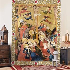 Medieval Tapestry Middle Age Tapestry Religious Art Large Tapestry Mural Decor Photograph Backdrop Home Bedroom Living Room Decoration The Crucifixion by Maste