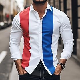 Bastille Day Men's Patriotic French Flag Shirt Summer Hawaiian Shirt Button Up Shirt Long Sleeve Hawaiian Outdoor Holiday Summer Spring Turndown 3D Print Linen