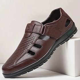 Men's Sandals Walking Casual PU Leather Breathable Comfortable Slip Resistant Buckle Black Brown Summer Spring Fall