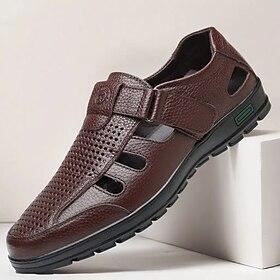 Men's Sandals Walking Casual PU Leather Breathable Comfortable Slip Resistant Buckle Black Brown Summer Spring Fall