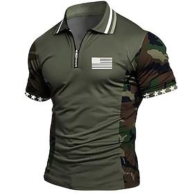 4th of July 2026 250th Independence Day Men's Male American US Flag Zip Polo Short Sleeve Turndown Casual Daily Outdoor Athleisure Casual Daily Zipper Summer A