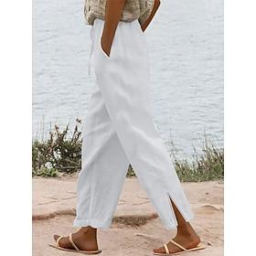 Women's Cotton Linen Pants Trousers Summer Pants Beach Pants Vacation Fashion Casual Long High Waist Plain Drawstring Pocket Comfort Outdoor Micro-elastic Dail