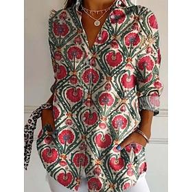 Women's Shirt Floral Stylish Modern Long Sleeve Shirt Collar Regular Tops Daily Holiday Buttons Print Black Yellow Sky Blue Green Summer