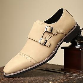 Men's Beige Faux Leather Monk Strap Shoes with Double Buckles – Elegant Formal Footwear for Weddings, Office  Special Occasions