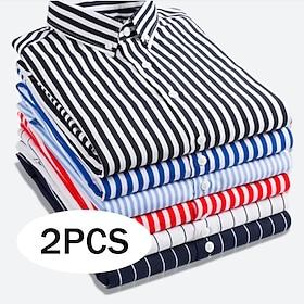Men's Dress Shirt Button Down Shirt Striped Shirt Collared Shirt Striped Formal Wedding WhiteRed Whitelight blue Navy BlueBlack Navy BlueRed Long Sleeve All Se