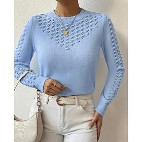 Women's Blouse Plain Modern Casual Long Sleeve Crew Neck Regular Tops Daily Going out Cut Out Blue Summer