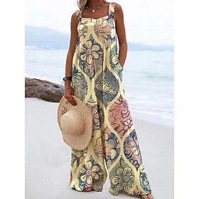 Women's Jumpsuit Active Floral Sleeveless Wide Leg Vacation Street Loose Fit Yellow Blue Gray Summer