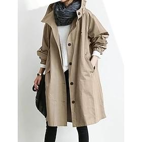 Women's Trench Coat Comfortable Breathable Buttons Casual Solid Color Casual Vacation Street Daily Wear Single Breasted Long Hooded Regular Fit Long Sleeve Out