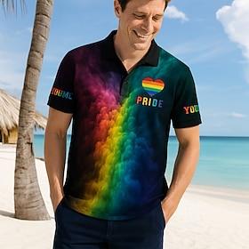 Pride Month Men's Rainbow Polo Short Sleeve Polo Shirts Polo Collar Casual Festival Buttons Summer Rainbow