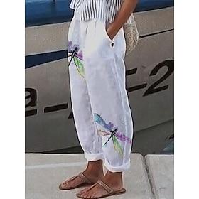 Women's Chinos Vacation Vintage Ethnic Style Ankle-Length High Waist Graphic Animal Pocket Breathable Soft Outdoor Micro-elastic Formal Outdoor Vacation White