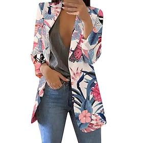Women's Blazer Comfortable Print Elegant Fashion Casual Floral Going out Casual Daily Cardigan Regular Lapel Regular Fit Long Sleeve Outerwear Black Pink Sky B