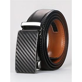 Men's Genuine Leather Ratchet Belt with Carbon Fiber Automatic Buckle, Classic Business Style Adjustable Waistband for Professionals and Formal Occasions