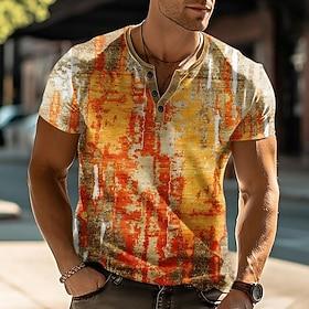Men's Geometric Abstract T Shirt Henley Shirt Short Sleeve Designer Modern Casual Street Casual Daily Summer Spring Orange Henley Henley T-Shirt