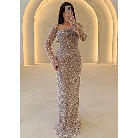 Sheath / Column Evening Gown Elegant Dress Carnival Formal Floor Length Long Sleeve Square Neck Sequined with Glitter 2025