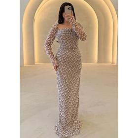 Sheath / Column Evening Gown Elegant Dress Carnival Formal Floor Length Long Sleeve Square Neck Sequined with Glitter 2025
