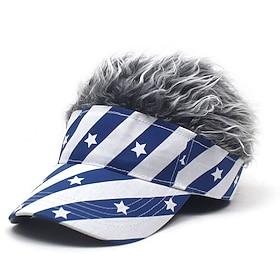 Men's Visor Hat with Spiked Wigs Fake Hair Visor Wig Men Sun Hat Baseball Cap Wig Hat Coffee Gray Polyester / Cotton Blend Print Fashion Casual Daily Independe