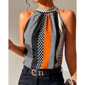 Women's T Shirt Tank Top Tee Top Polka Dot Striped Fashion Modern Sleeveless High Neck Regular Tops Daily Vacation Wear Purple Orange Green Summer