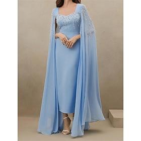 Mermaid / Trumpet Quinceanera Dresses Elegant Dress Formal Wedding Ankle Length Long Sleeve Square Neck Chiffon with Beading 2025