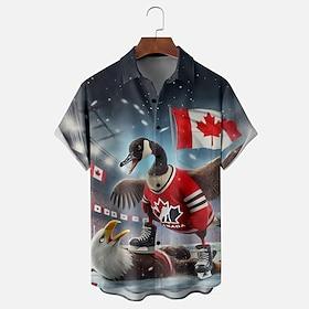 Canada Day Men's Flag Maple Leaf Goose Shirt Summer Shirt Button Up Shirt Short Sleeve Fashion Casual Holiday Summer Spring Turndown 3D Print Collared Shirts F