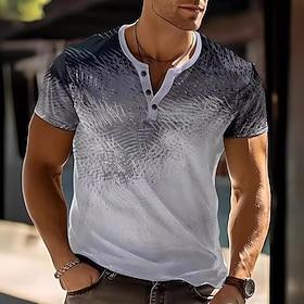 Men's Geometric Abstract T Shirt Henley Shirt Short Sleeve Designer Modern Casual Street Casual Daily Summer Spring Gray Henley Henley T-Shirt