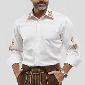 Men's Traditional Oktoberfest Shirt Button Up Shirt Trachten Shirts Long Sleeve Casual Dailywear Holiday Summer Spring Turndown 3D Print Linen Like Shirt White