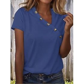 Women's T Shirt Buttons Print Plain Vintage Stylish Classic Short Sleeve V Neck Regular Tops Daily Black White Pink Red Royal Blue Summer Spring
