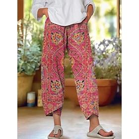 Women's Chinos Baggy Pants Vacation Vintage Ethnic Style Ankle-Length High Waist Graphic Geometric Paisley Patchwork Drawstring Printing Breathable Micro-elast