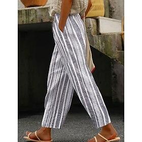 Women's Skinny Elegant Vacation Vintage Ankle-Length High Waist Graphic Striped Printing Breathable Soft Micro-elastic Formal Outdoor Vacation Pink Blue Green