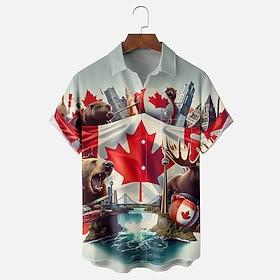 Canada Day Men's Flag Maple Leaf Beaver Shirt Summer Shirt Button Up Shirt Short Sleeve Fashion Casual Holiday Summer Spring Turndown 3D Print Collared Shirts