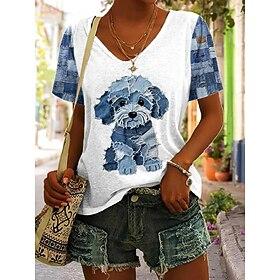 Women's T Shirt Graphic Animal Vintage Stylish Classic Short Sleeve V Neck Regular Tops Daily Print White Navy Blue Gray Light Blue Summer Spring